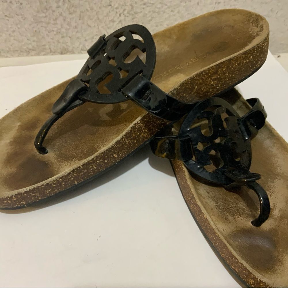 Tory Burch Miller Cloud Patent Leather Sandal Perfect Black/Natural Size 7 - Picture 5 of 8